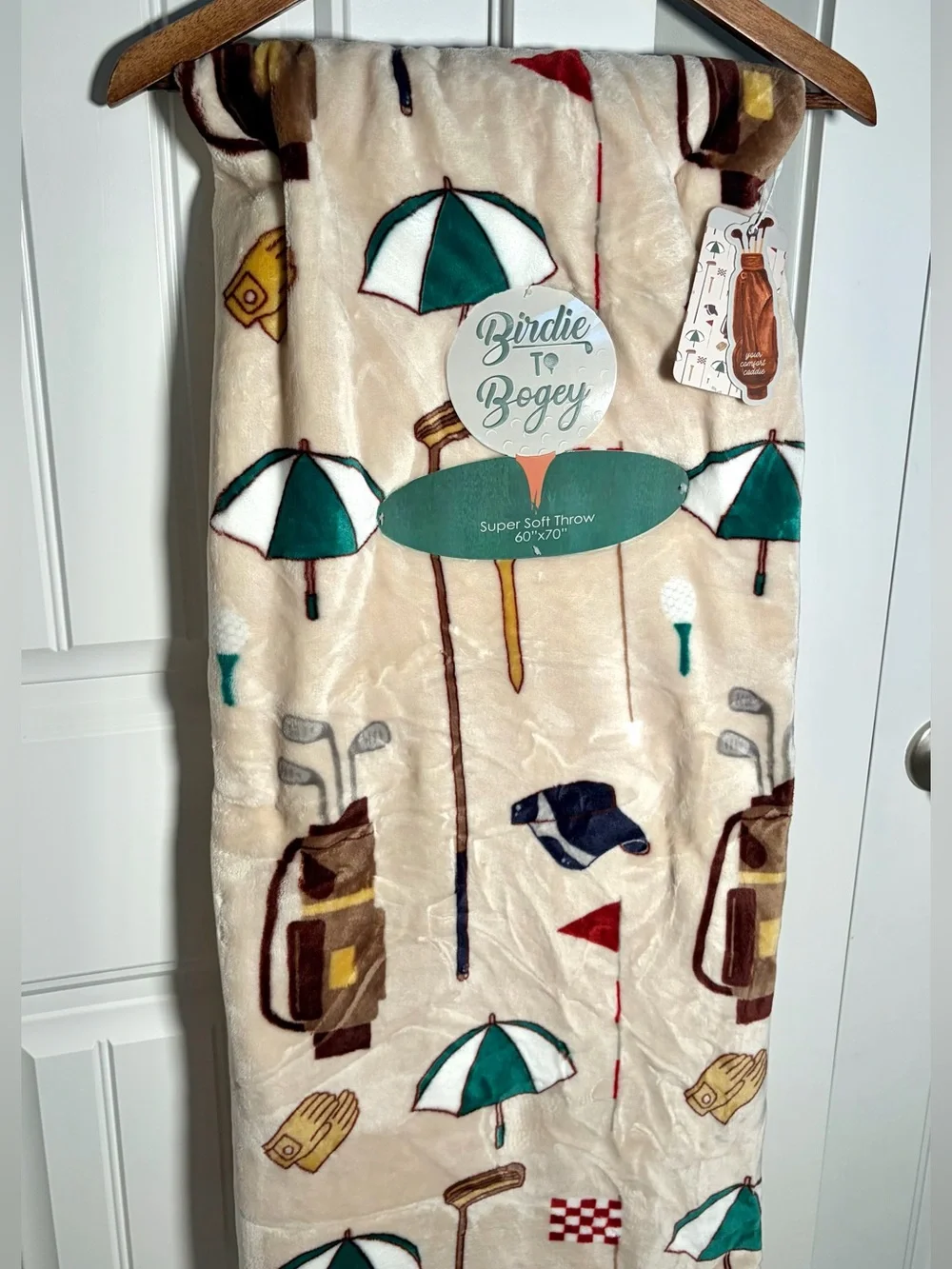 Golf Print Throw Super Soft - Cream & Green